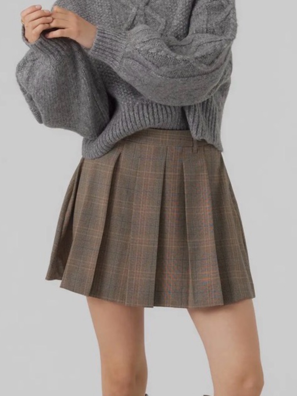 Vero Moda Brown Plaid Pleated Mini Skirt